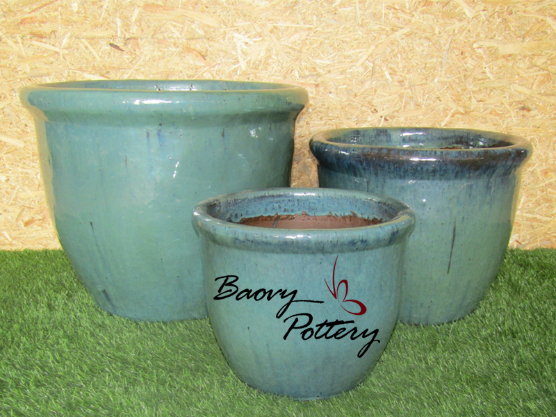 Glazed Aqua Ceramic Bowl Planters