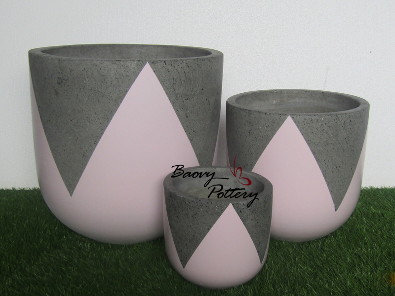 Painted Concrete Pots - Pink Tulip
