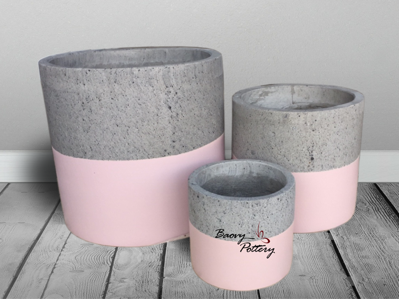 Painted Concrete Pots - Simple Pink