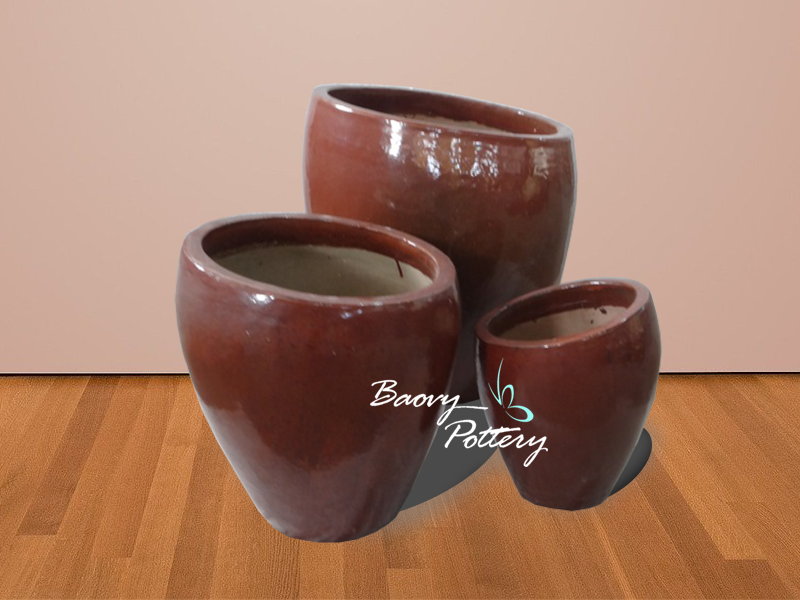 Burgundy Ceramic Modern Bowl Planter