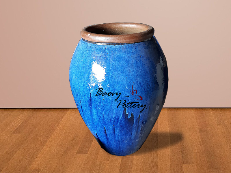 Large Blue Ceramic Jar Planter