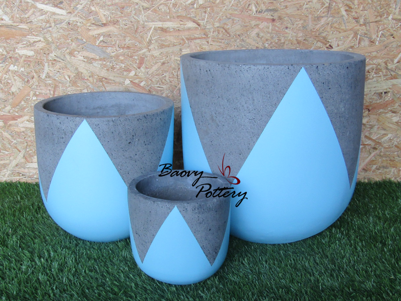 Painted Concrete Pots - Blue Tulip