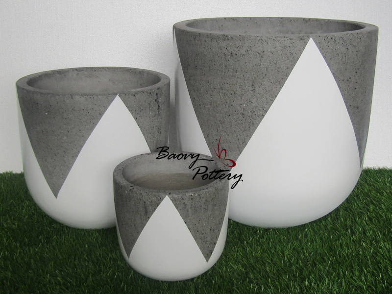 Painted Concrete Pots - White Tulip